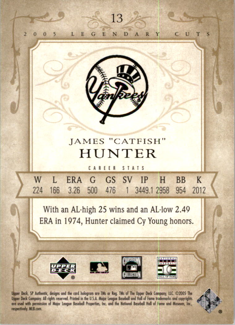 2005 SP Legendary Cuts #13 Catfish Hunter back image