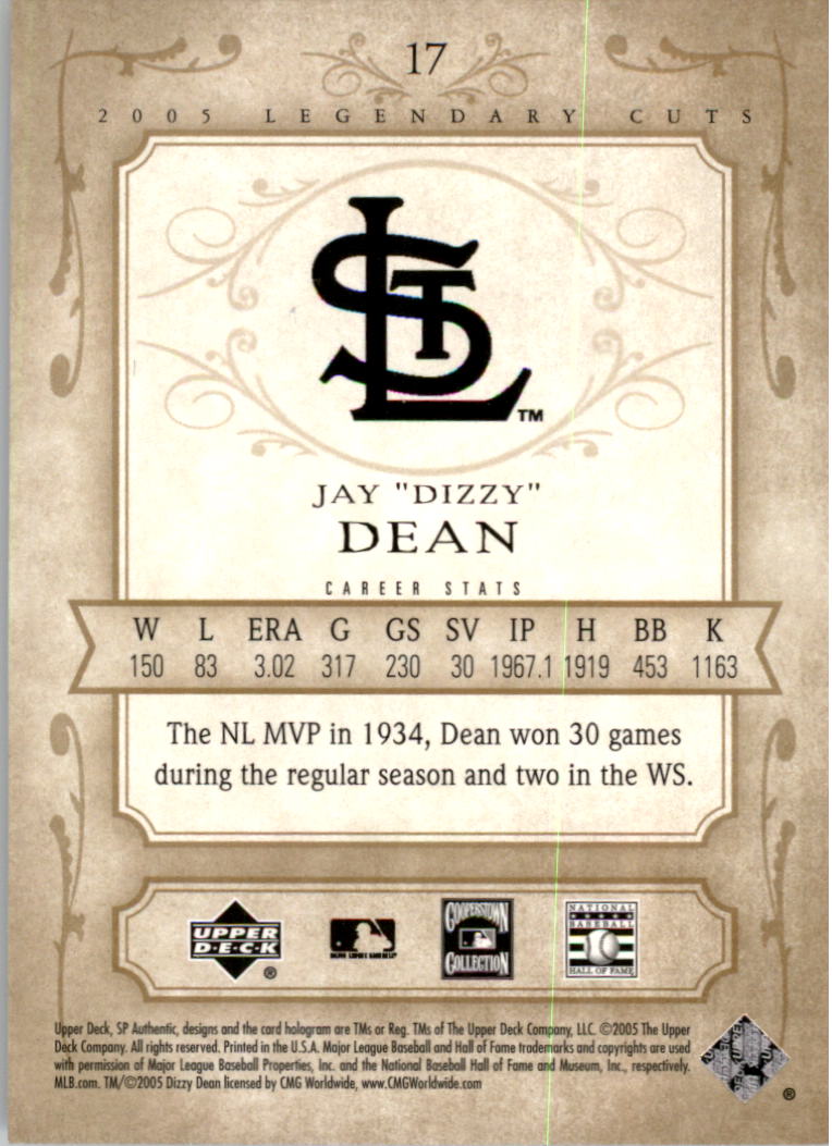 2005 SP Legendary Cuts #17 Dizzy Dean back image