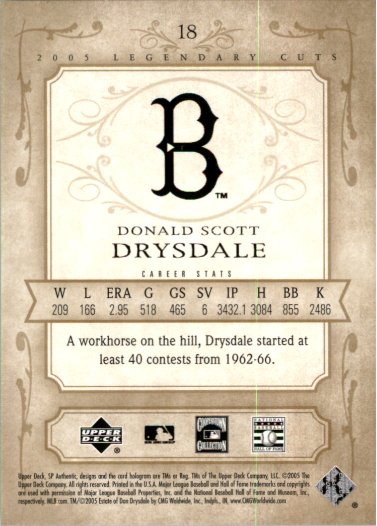 2005 SP Legendary Cuts #18 Don Drysdale back image