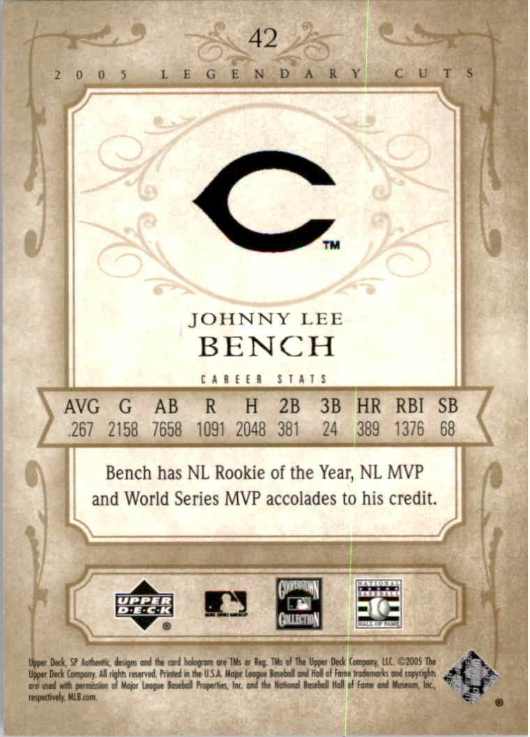 2005 SP Legendary Cuts #42 Johnny Bench back image