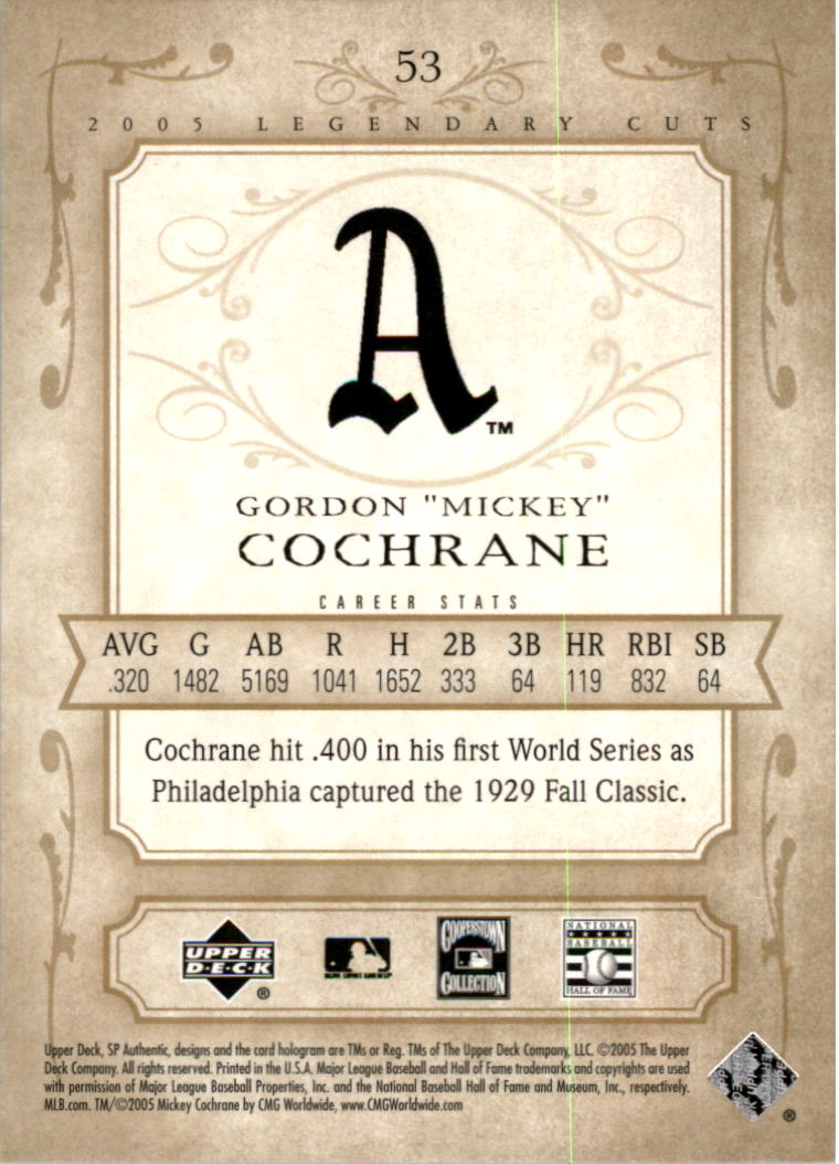 2005 SP Legendary Cuts #53 Mickey Cochrane back image