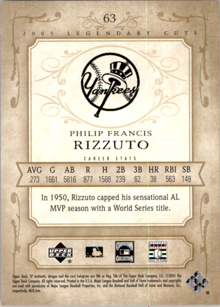 2005 SP Legendary Cuts #63 Phil Rizzuto back image