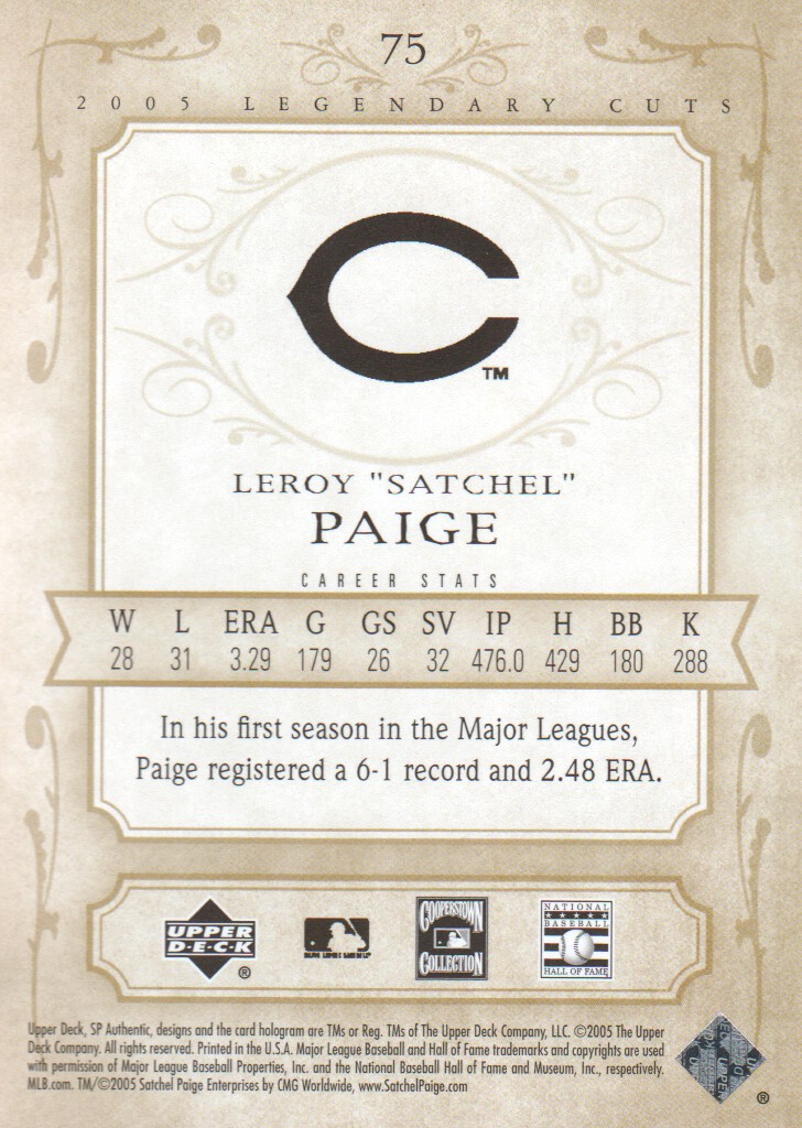 2005 SP Legendary Cuts #75 Satchel Paige back image
