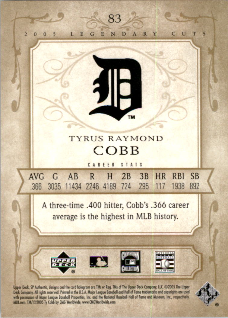 2005 SP Legendary Cuts #83 Ty Cobb back image