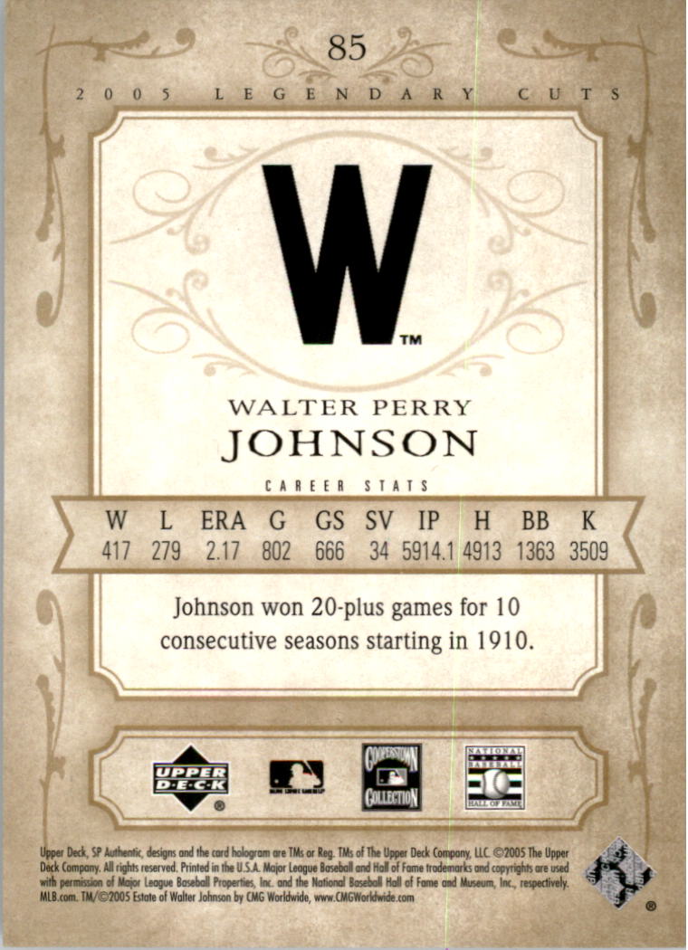 2005 SP Legendary Cuts #85 Walter Johnson back image