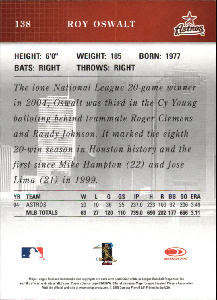 2005 Studio #138 Roy Oswalt back image