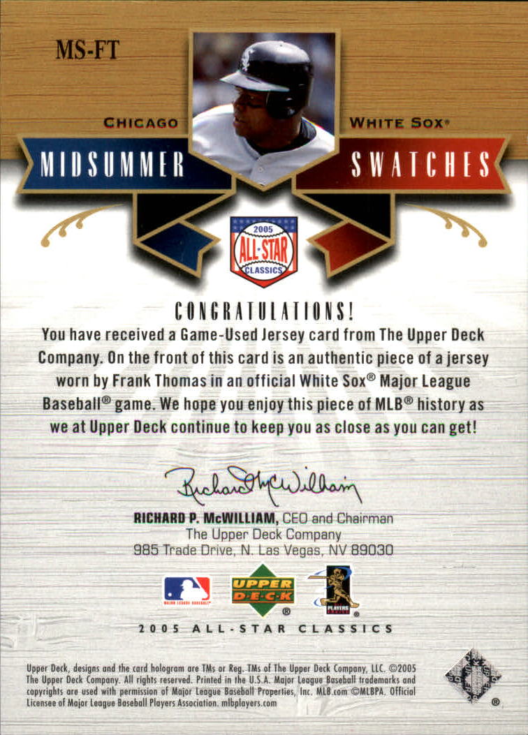 2005 UD All-Star Classics Midsummer Swatches #FT Frank Thomas Jsy back image