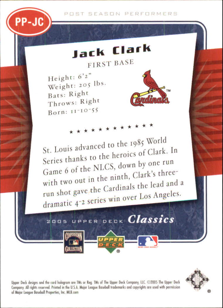 2005 Upper Deck Classics Post Season Performers #JC Jack Clark back image