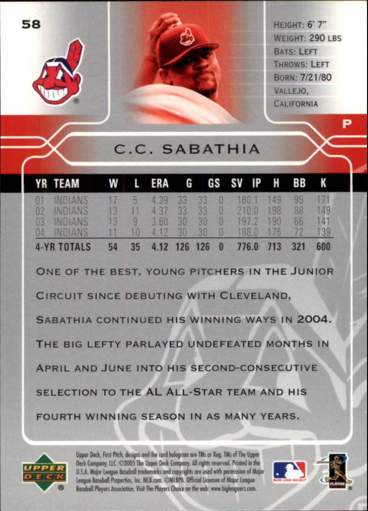 2005 Upper Deck First Pitch #58 C.C. Sabathia back image