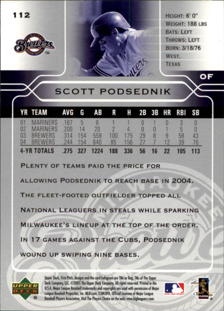2005 Upper Deck First Pitch #112 Scott Podsednik back image