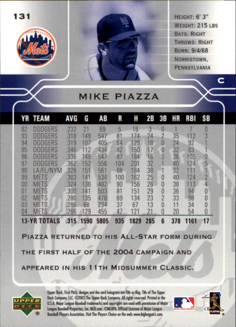 2005 Upper Deck First Pitch #131 Mike Piazza back image