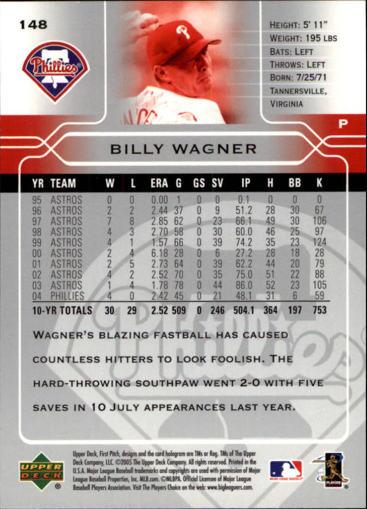 2005 Upper Deck First Pitch #148 Billy Wagner back image