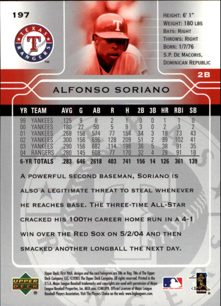 2005 Upper Deck First Pitch #197 Alfonso Soriano back image