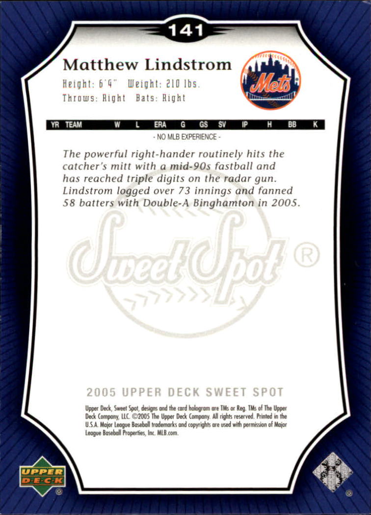 2005 Sweet Spot #141 Matthew Lindstrom SB RC back image