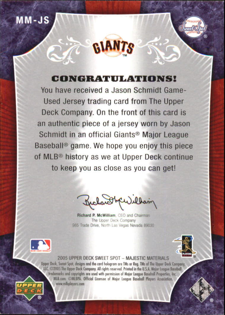 2005 Sweet Spot Majestic Materials #MMJS Jason Schmidt