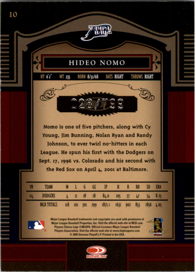 2005 Timeless Treasures #10 Hideo Nomo Rays back image