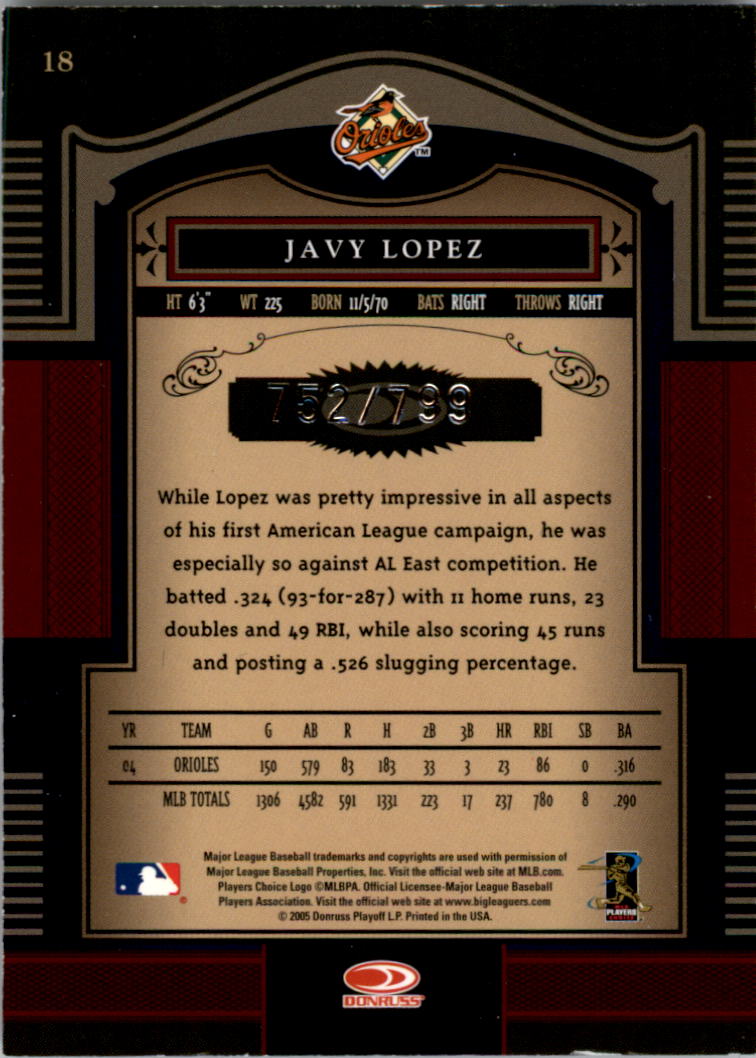 2005 Timeless Treasures #18 Javy Lopez back image