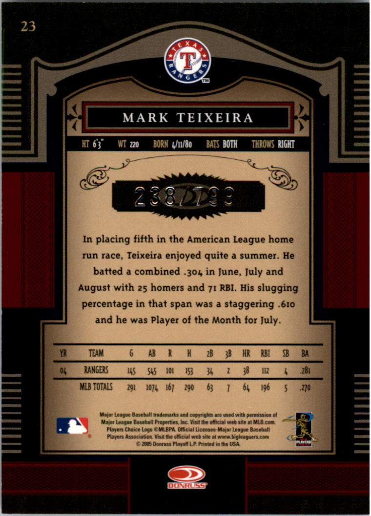 2005 Timeless Treasures #23 Mark Teixeira back image