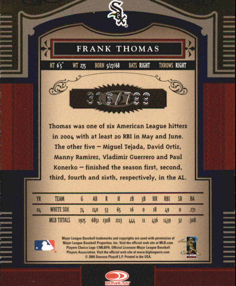 2005 Timeless Treasures #35 Frank Thomas back image