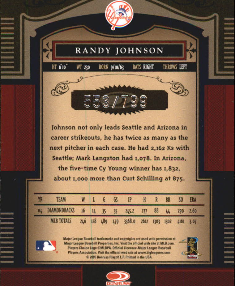 2005 Timeless Treasures #51 Randy Johnson back image