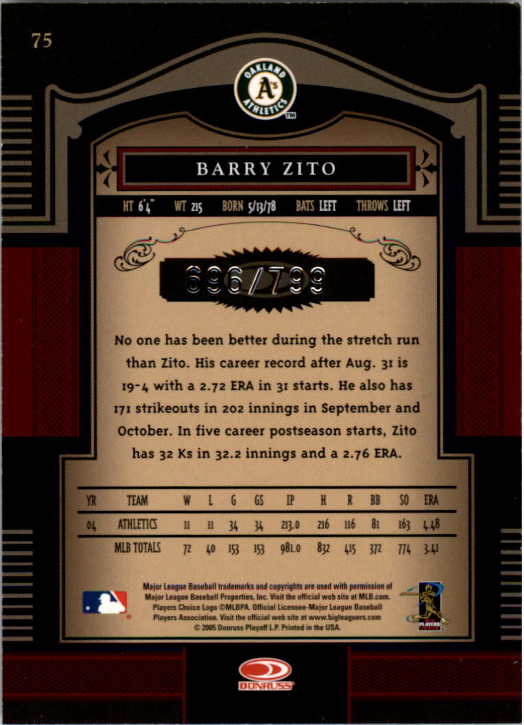 2005 Timeless Treasures #75 Barry Zito back image