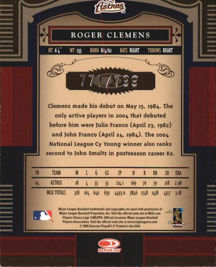 2005 Timeless Treasures #91 Roger Clemens Astros back image