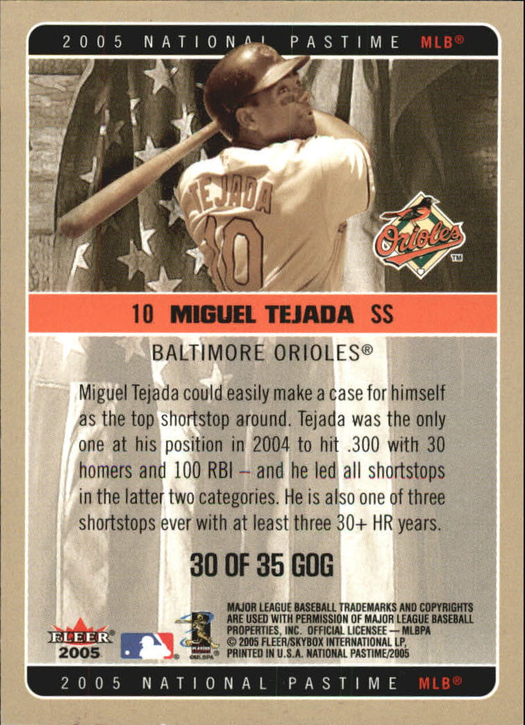 2005 National Pastime Grand Old Gamers #30 Miguel Tejada back image