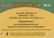 2005 Bowman Futures Game Gear Jersey Relics #JG Jairo Garcia back image