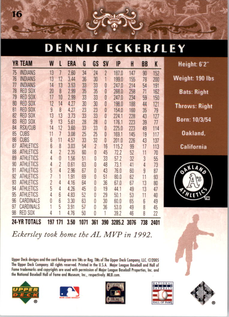 2005 Upper Deck Hall of Fame #16 Dennis Eckersley back image