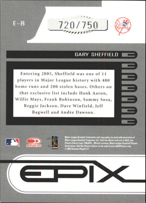 2005 Zenith Epix Orange Play #8 Gary Sheffield back image