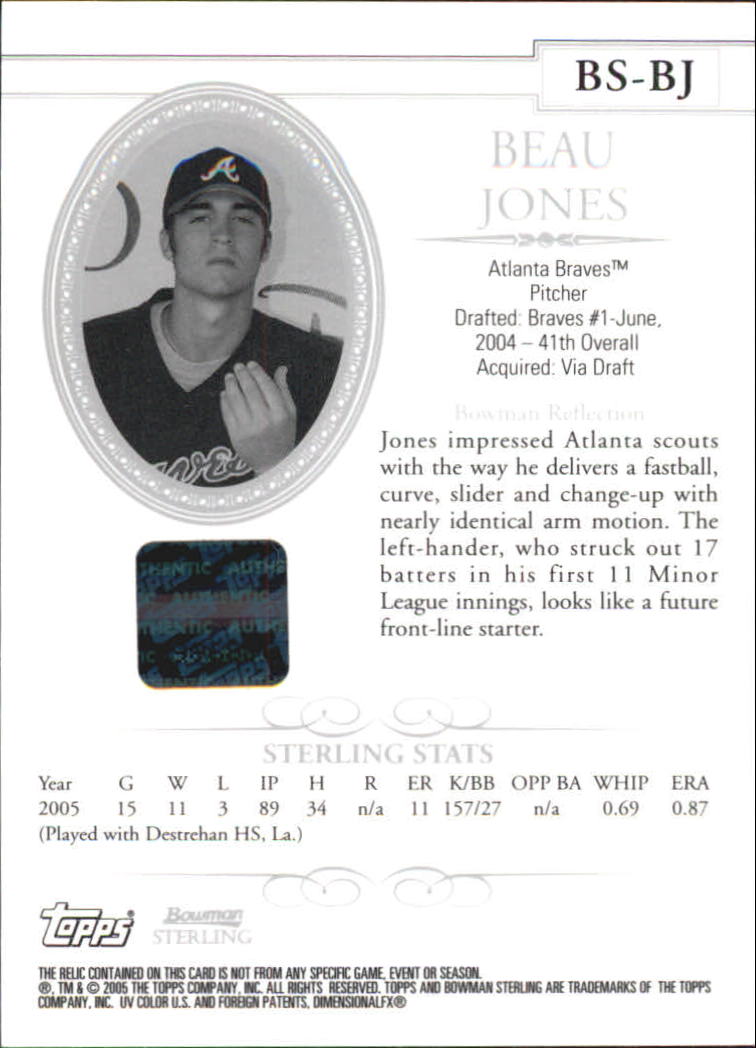 2005 Bowman Sterling #BJ Beau Jones AU Jsy A RC back image