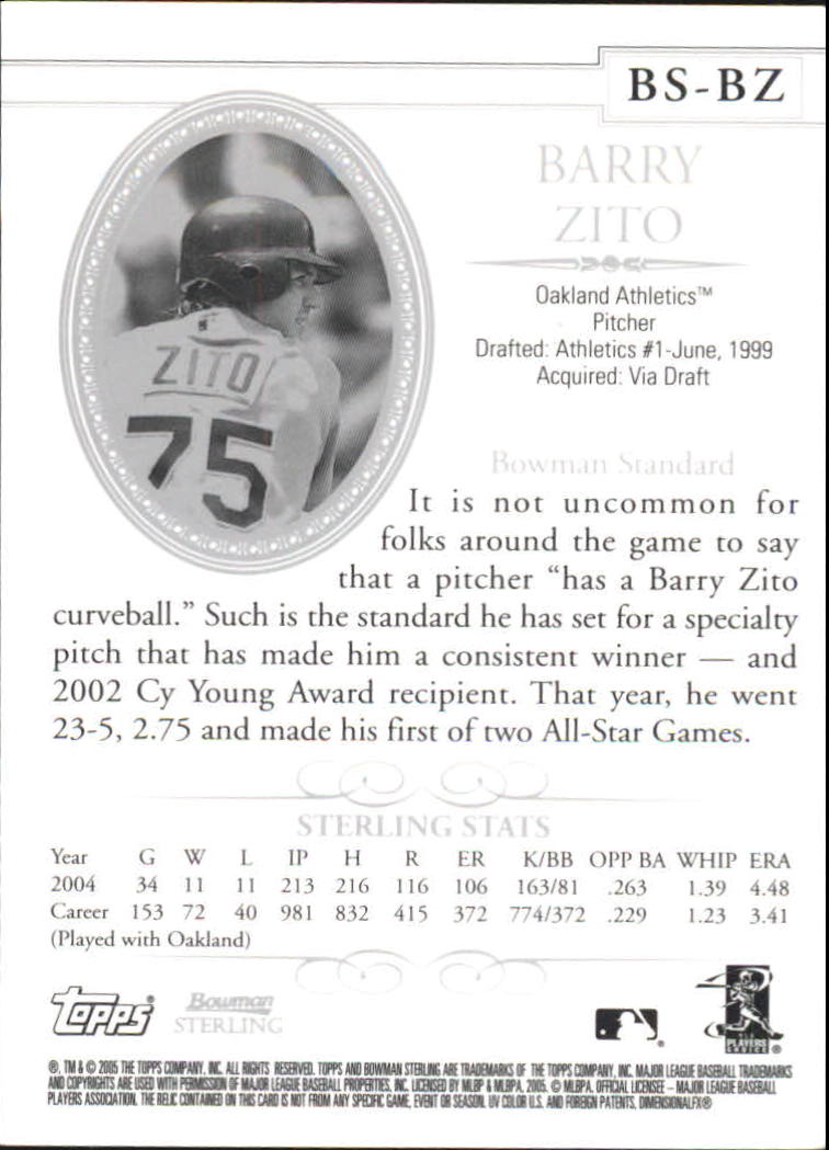 2005 Bowman Sterling #BZ Barry Zito Uni A back image