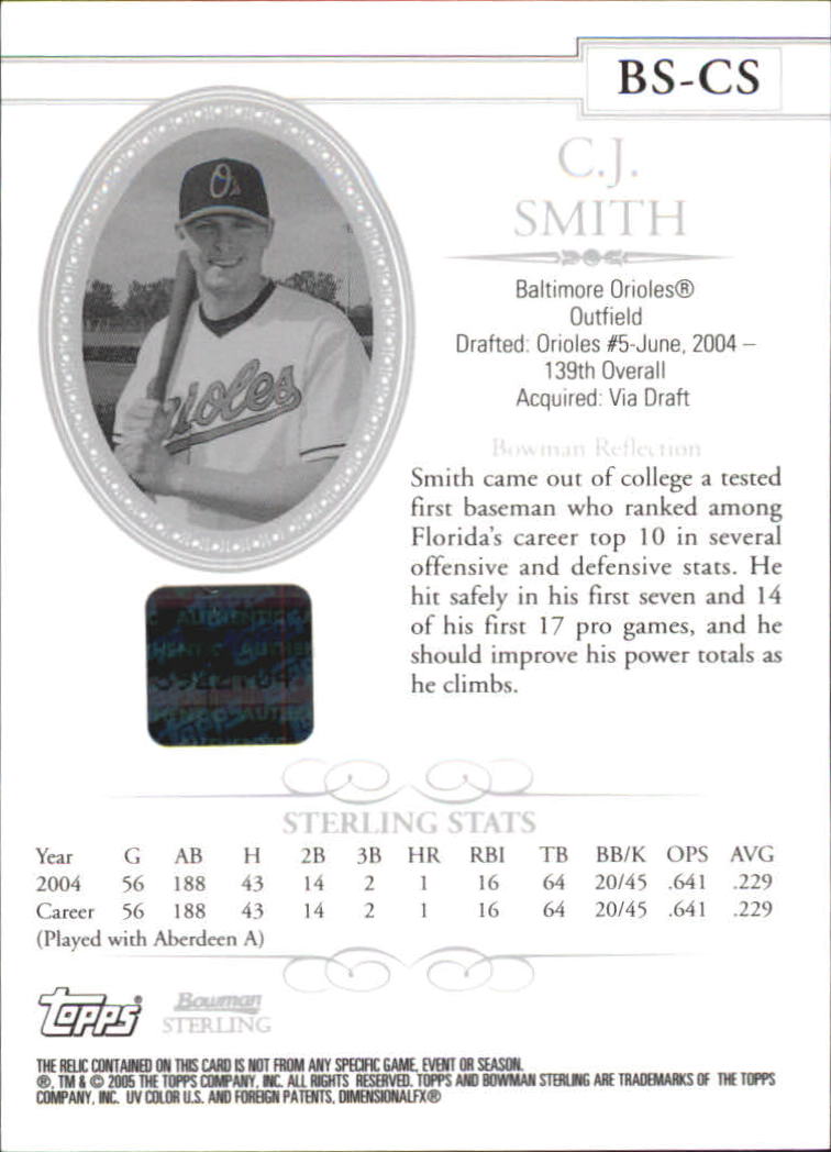 2005 Bowman Sterling #CS C.J. Smith AU Jsy A RC back image