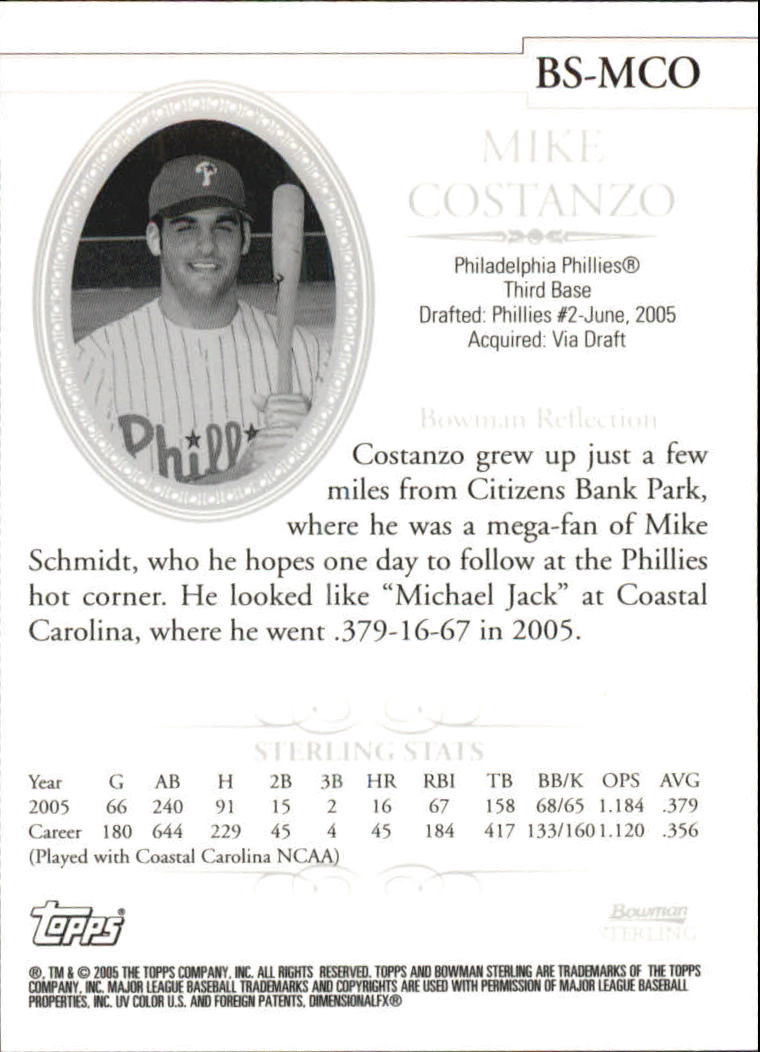2005 Bowman Sterling #MCO Mike Costanzo RC back image