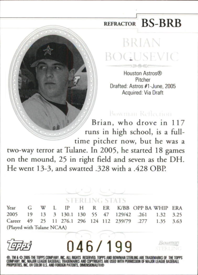 2005 Bowman Sterling Refractors #BRB Brian Bogusevic back image