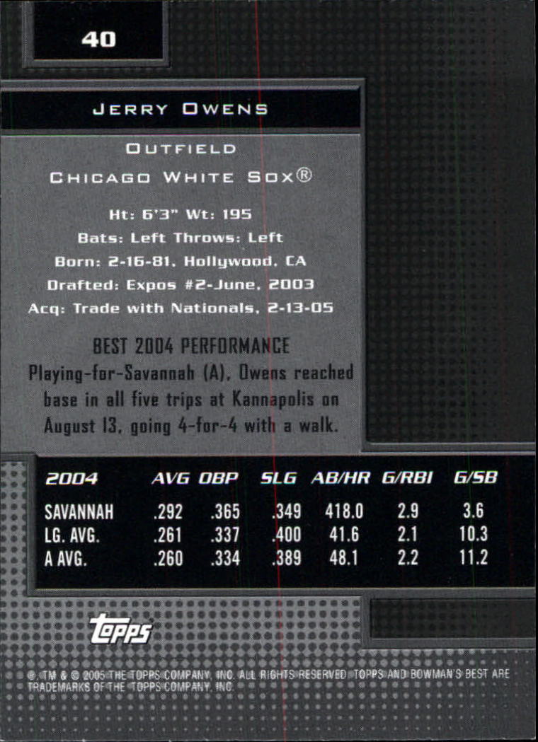 2005 Bowman's Best #40 Jerry Owens FY RC back image