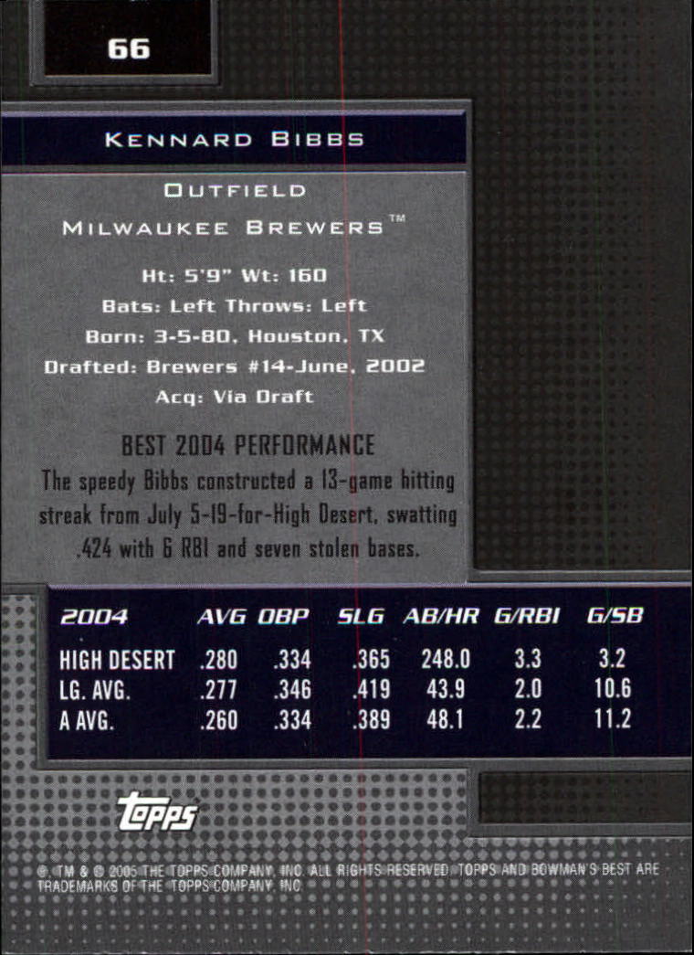 2005 Bowman's Best #66 Kennard Bibbs FY RC back image