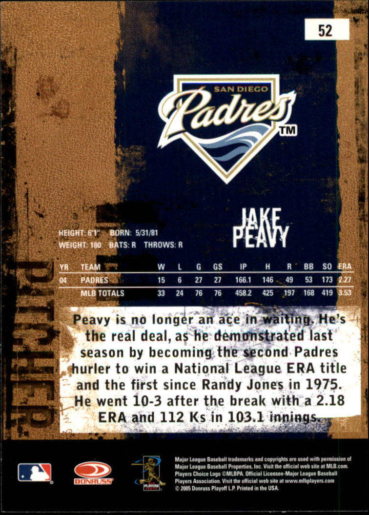 2005 Leather and Lumber #52 Jake Peavy back image