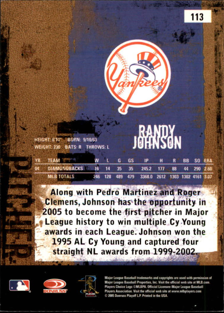 2005 Leather and Lumber #113 Randy Johnson back image