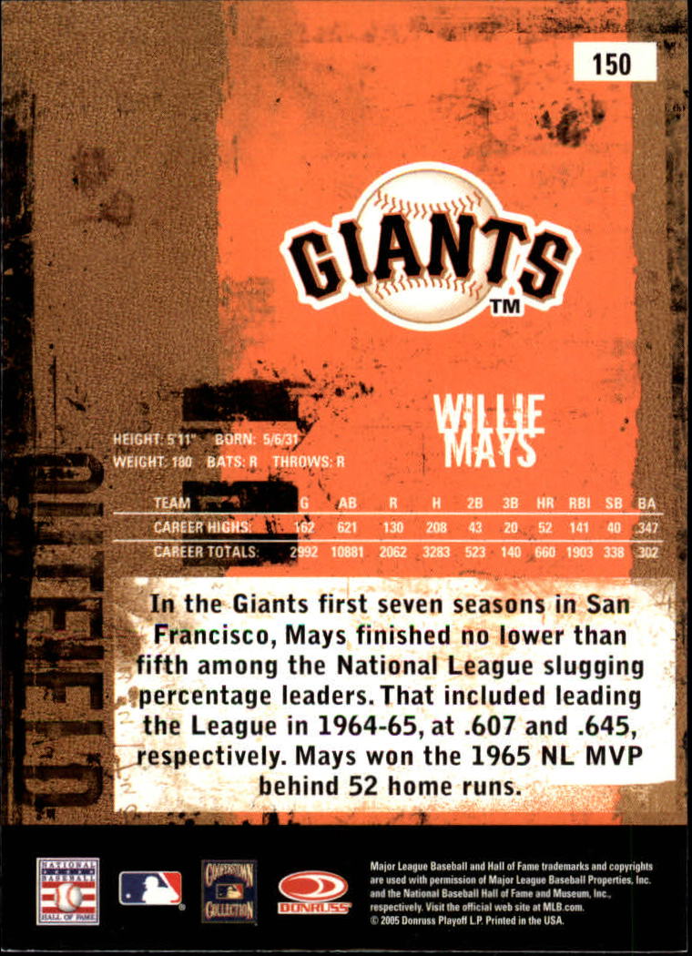 2005 Leather and Lumber #150 Willie Mays RET back image