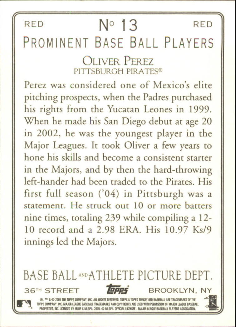 2005 Topps Turkey Red Red #13 Oliver Perez back image