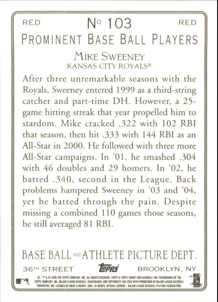 2005 Topps Turkey Red Red #103 Mike Sweeney back image