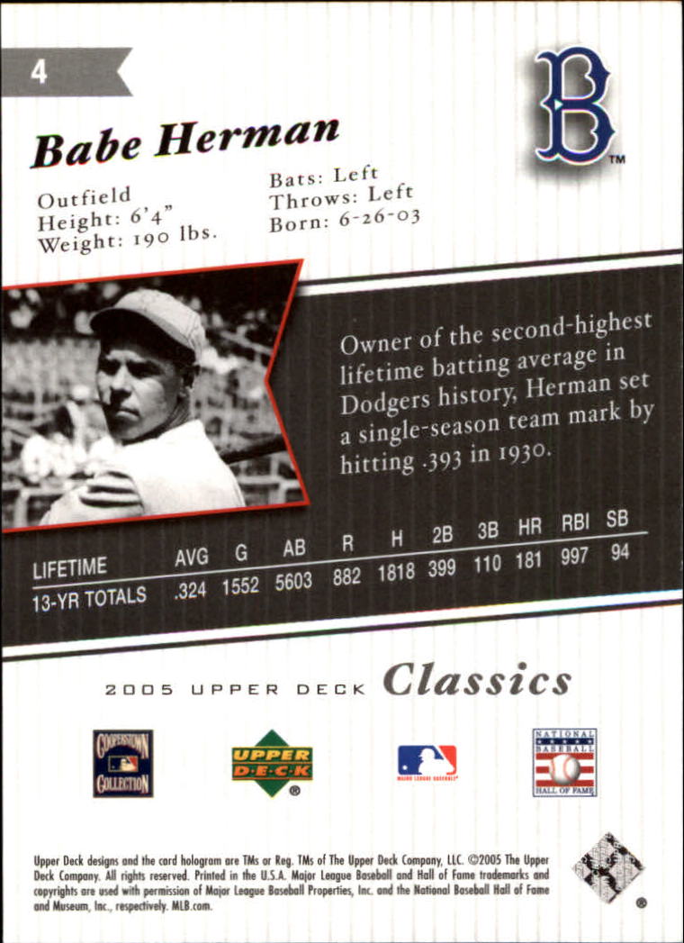 2005 Upper Deck Classics #4 Babe Herman back image