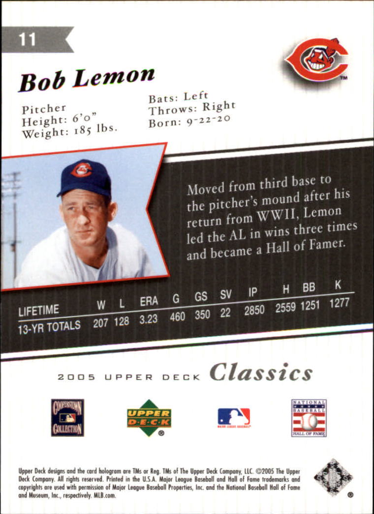 2005 Upper Deck Classics #11 Bob Lemon back image
