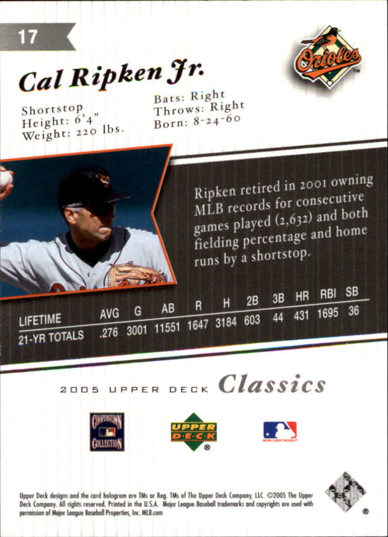 2005 Upper Deck Classics #17 Cal Ripken back image