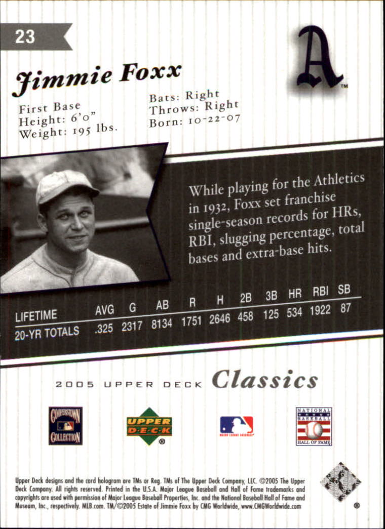 2005 Upper Deck Classics #23 Jimmie Foxx back image