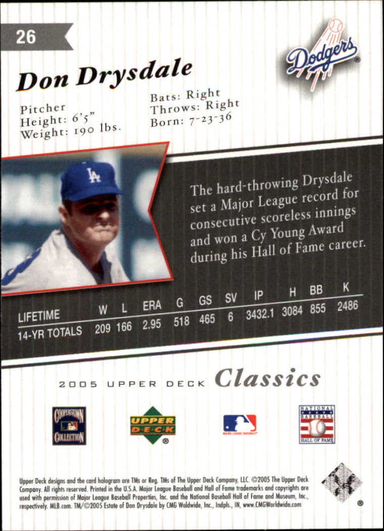 2005 Upper Deck Classics #26 Don Drysdale back image