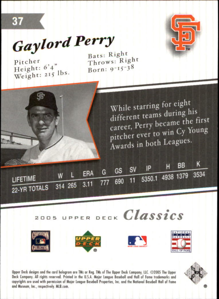 2005 Upper Deck Classics #37 Gaylord Perry back image
