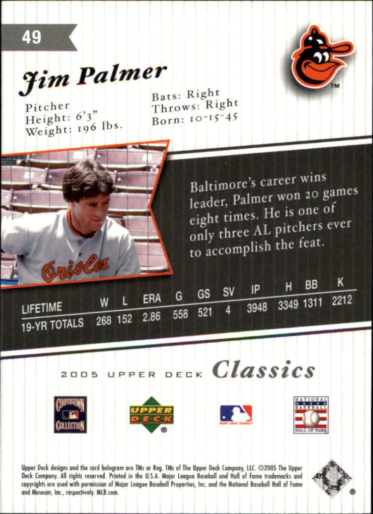 2005 Upper Deck Classics #49 Jim Palmer back image