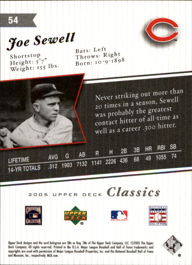 2005 Upper Deck Classics #54 Joe Sewell back image